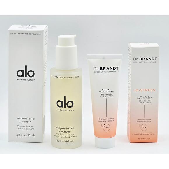 ALO GLOW Enzyme Facial Cleanser 3.2 oz & Dr. Brandt Icy Gel Moisturizer 1.7 oz - Picture 1 of 5